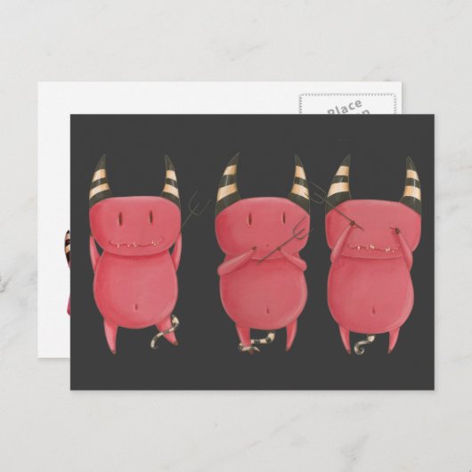 Drie Wise Devils - Little Devils art Briefkaart (Voorkant / Achterkant)
