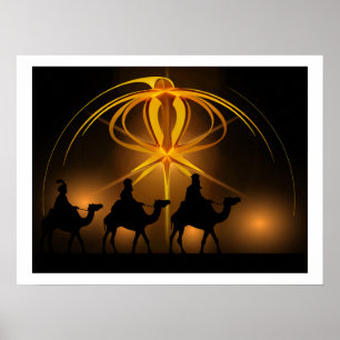 Drie Wise-Mannen en Advent Star Merry-kerstpos Poster