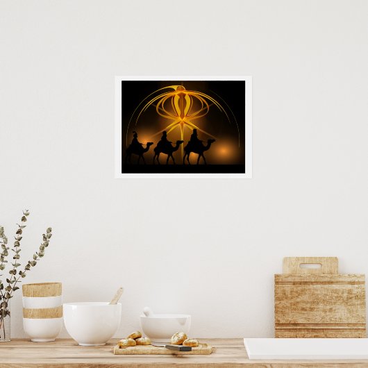 Drie Wise-Mannen en Advent Star Merry-kerstpos Poster (Keuken)