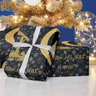 Drie-Wise Mannen Gold Black kerstpapier met kersti Cadeaupapier