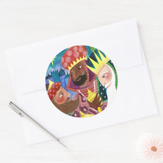 Drie Wise-mannen kerstavond Ronde Sticker (Envelop)