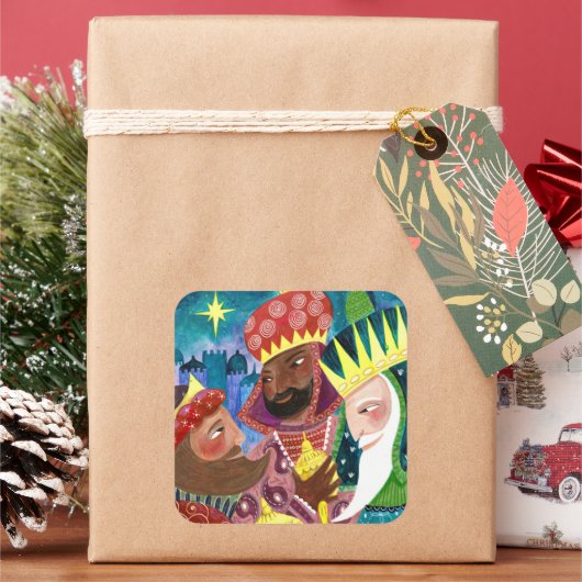 Drie Wise-mannen kerstavond Vierkante Sticker (Feestdagen)