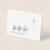 Drie Wise-Mannen met kerstster Silver Folie Kaarten (Voorkant)
