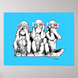 Drie Wise Monkeys 3D Species Pop Art Poster Print