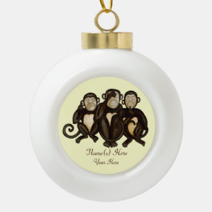 Drie Wise Monkeys Keramische Bal Ornament