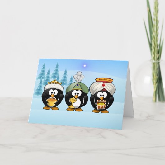 Drie Wisemen Pinguïns Kerst Kaart (Voorkant)