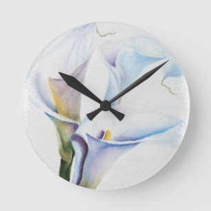 DRIE WITTE CALLA LILILIES CLOCK RONDE KLOK