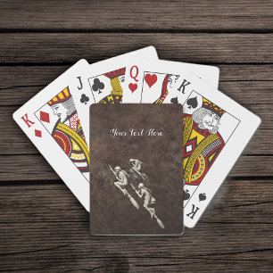 Drie witte heksen die op bezems vliegen pokerkaarten