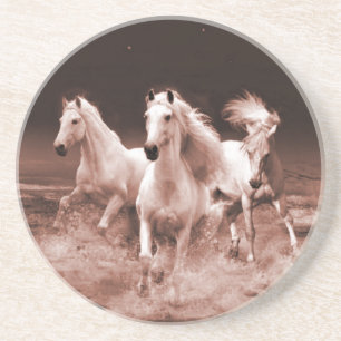 Drie witte paarden zandsteen onderzetter