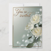 Drie witte rozen/gouden trim kaart (Voorkant)