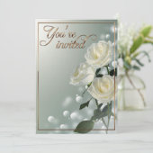 Drie witte rozen/gouden trim kaart (Staand voorkant)