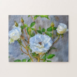 Drie Witte Rozen Roos Tuin Kunst Puzzel