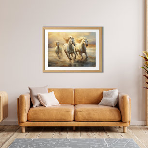 Drie Witte Wilde Paarden Waterverf Art Poster