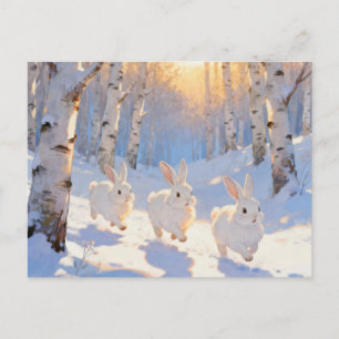 Drie witte winterkonijnen  briefkaart