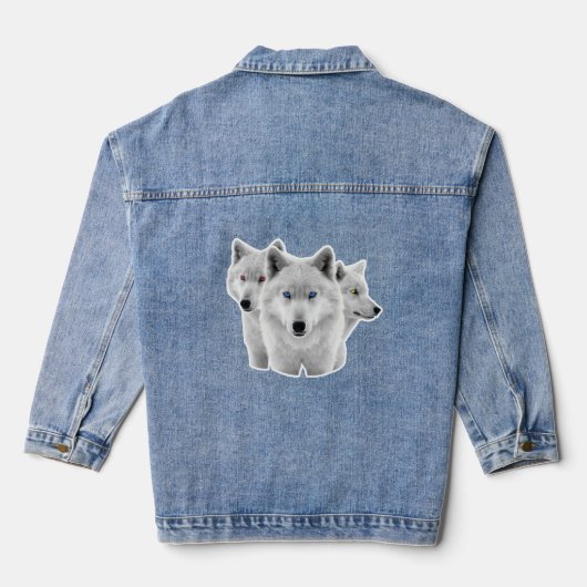Drie witte wolven denim jacket (Achterkant)