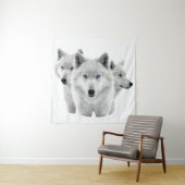 Drie witte wolven wandkleed (In situ)