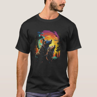 Drie wolven huilen bij Moon Cool Pop Art Alaska W T-shirt