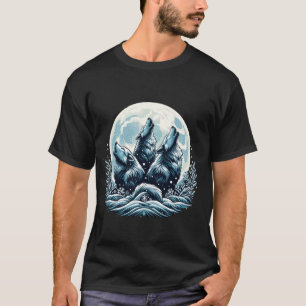 Drie wolven huilen onder de maan, grijze wolf t-shirt