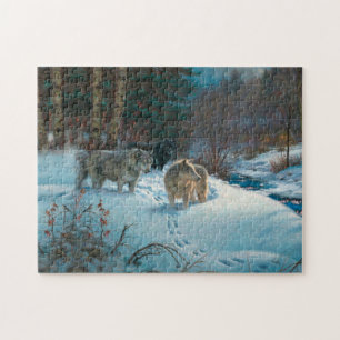 drie wolven in het winterbos legpuzzel