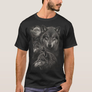 Drie Wolven Volle Maan   Wilde Natuur Wolf Huilen T-shirt