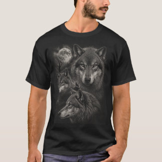 Drie Wolven Volle Maan | Wilde Natuur Wolf Huilen T-shirt