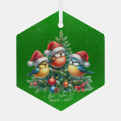 Drie zangvogels in rode Petten Glas Ornament (Achterkant)