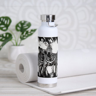 Drie zebra's schilderen waterfles