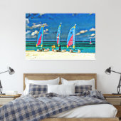 Drie zeilboten op de strand tropische strand scène canvas afdruk (Insitu (Slaapkamer))