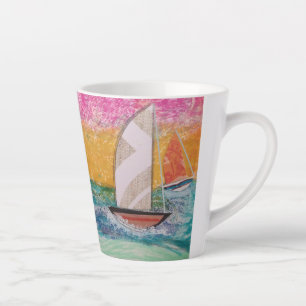 Drie zeilboten Pink Sky Latte Mok