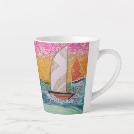 Drie zeilboten Pink Sky Latte Mok (Rechts)