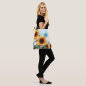 Drie zonnebloemen draagtas (Op model)
