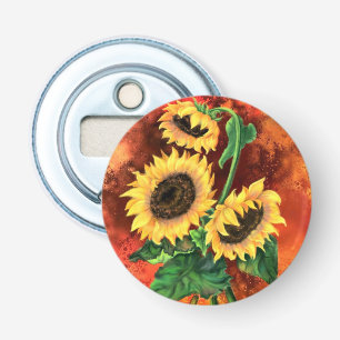 Drie Zonnebloemen Flesopener Button Flesopener