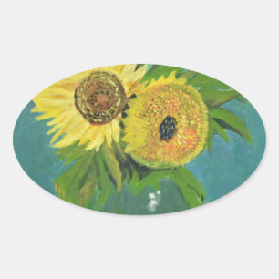 Drie zonnebloemen in een vaas, van Gogh Ovale Sticker