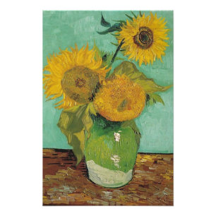 Drie zonnebloemen in een vaas, Vincent van Gogh. Foto Afdruk