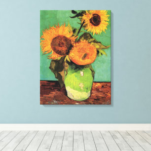 Drie zonnebloemen in een Vase door Vincent van Gog Canvas Afdruk