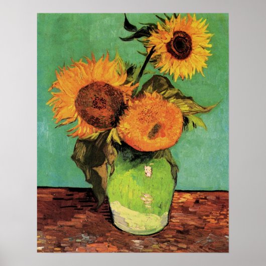 Drie zonnebloemen in een Vase door Vincent van Gog Poster (Voorkant)