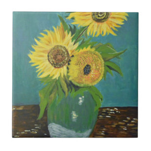 Drie zonnebloemen in een Vase, van Gogh Tegeltje
