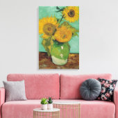 Drie zonnebloemen in een Vase, Vincent van Gogh. Canvas Afdruk (Insitu (Woonkamer))