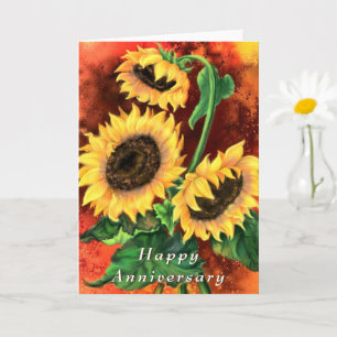 Drie Zonnebloemen Jubileum Kaart