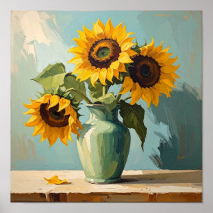 Drie zonnebloemen naar Van Gogh Poster