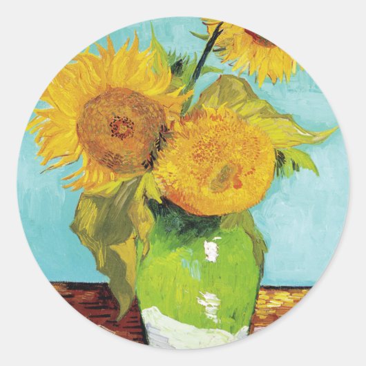 Drie zonnebloemen | Vincent van Gogh Ronde Sticker (Voorkant)
