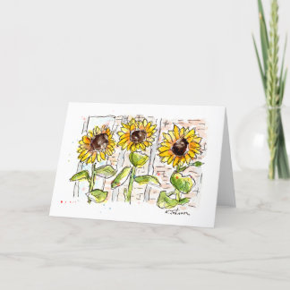 Drie Zonnebloemen Waterverf Wenskaart Kaart
