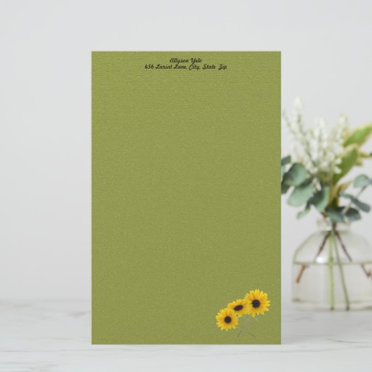 Drie zonnebloempitten, aangepast briefpapier (Staand voorkant)