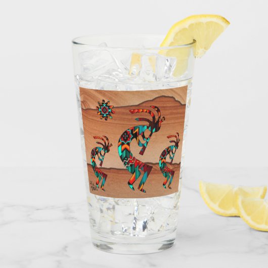 Drie Zuidwest Kokopelli en Sun Glas (Achterkant ijs)