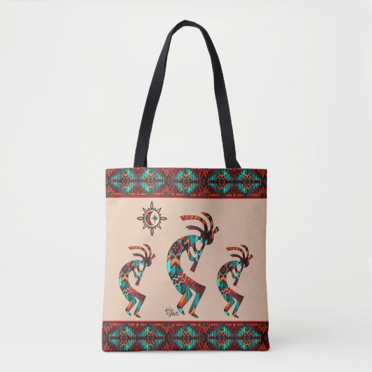 Drie Zuidwest Kokopelli en SunTote Bag Draagtas (Voorkant)
