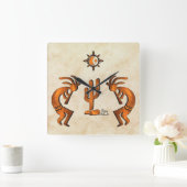 Drie Zuidwest Kokopelli Square Wall klok (Huis)