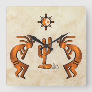 Drie Zuidwest Kokopelli Square Wall klok