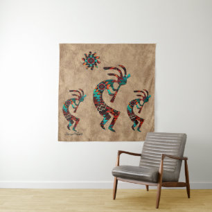 Drie Zuidwest Kokopelli Tapestry Wandkleed