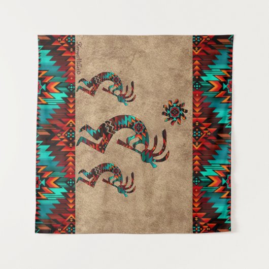 Drie Zuidwest Kokopelli Tapestry Wandkleed (Voorkant (horizontaal))