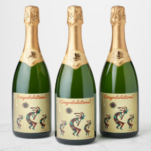 Drie Zuidwest Kokopelli Wijnlabel Sparkling Wijnetiket